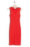 Melloday Padded Shoulder Rib Knit Dress In Red