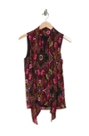 Trina Turk Getaway Sleeveless Silk Blend Necktie Blouse In Multi Black