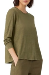Eileen Fisher Organic Linen Long Sleeve T-shirt In Olive