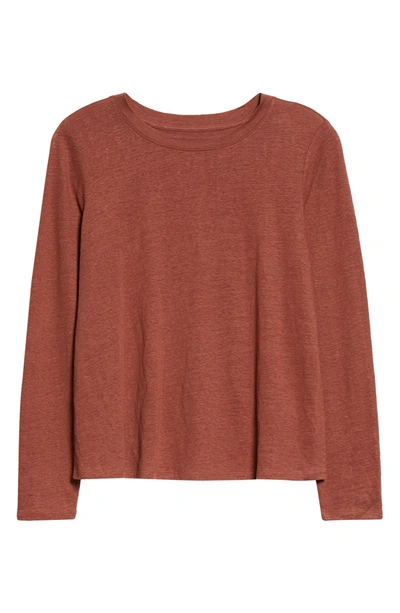 Eileen Fisher Organic Linen Long Sleeve T-shirt In Clay