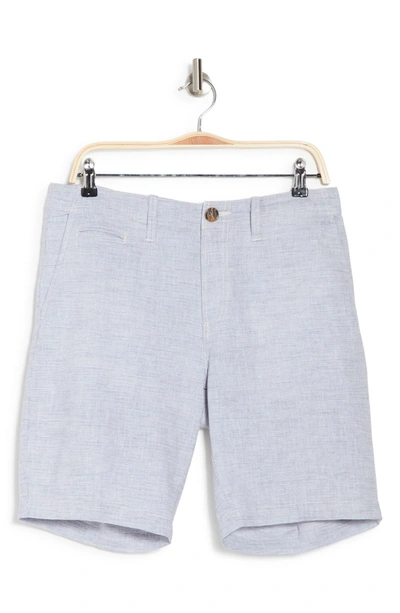 14th & Union Linen Shorts In White-blue Slub Stp