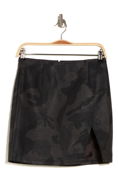 Just One Sexy Slit Vegan Leather Skirt In Camo