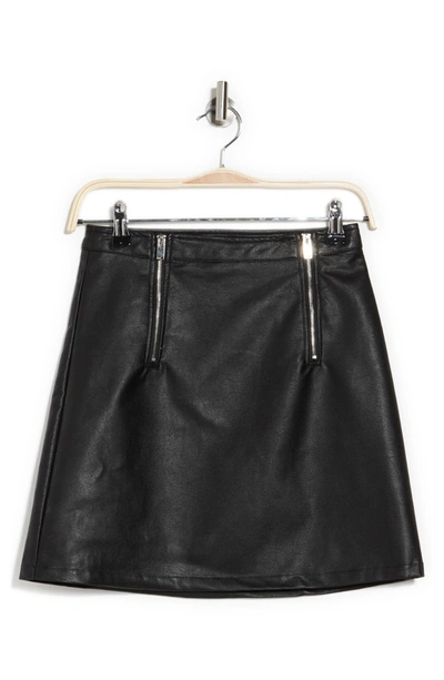 Just One Double Zipper Faux Leather Mini Skirt In Black