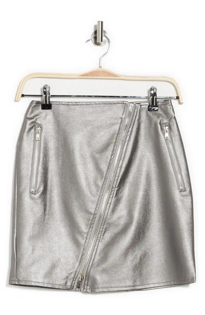 Just One Zip Faux Leather Mini Skirt In Pewter