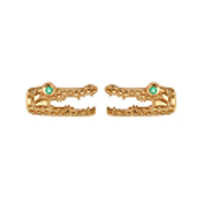 Scream Pretty Gold Crocodile Stud Earrings With Green Eyes