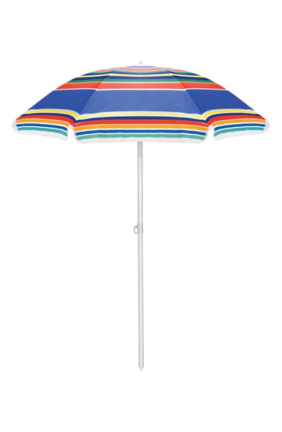 Picnic Time Portable Beach Umbrella In Multicolor Stripes