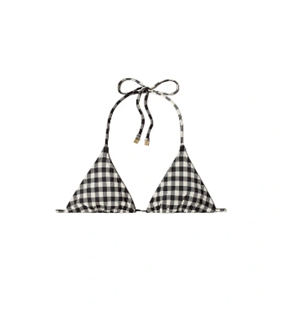 Tory Burch Printed String Bikini Top In Black / New Ivory Gingham