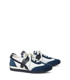 Tory Burch Hank Mixed Leather Retro Sneakers In Snow White / Bright Navy