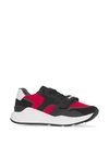 BURBERRY PANELLED LOW-TOP SNEAKERS BLACK AND BRIGHT RED