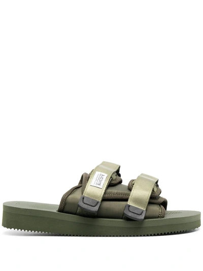 Suicoke Logo-patch Touch-strap Sliders In Green