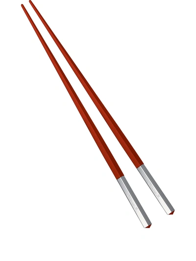 Christofle Uni Wood And Silver-plated Japanese Chopsticks In Red