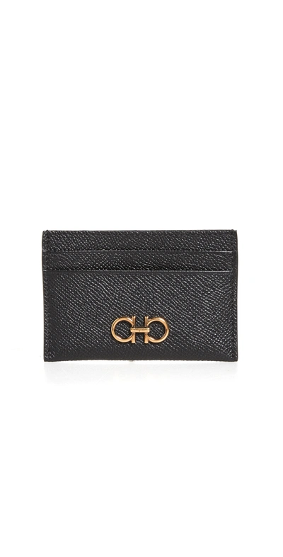 Ferragamo Gancini Leather Card Case In Nero