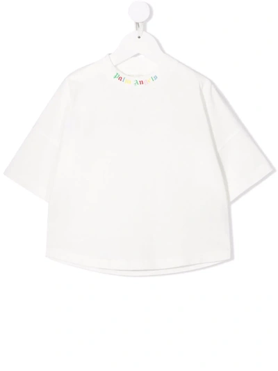 Palm Angels Kids' White Cotton T-shirt With Classic Logo Print