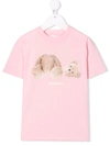 Palm Angels Pink Cotton T-shirt With Teddy Bear Print In Pink