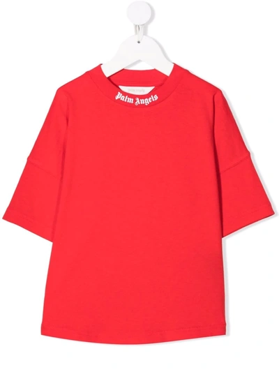 Palm Angels Kids' Logo-neck T-shirt In Red