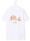 Palm Angels White T-shirt For Girl With Iconic Bear In White