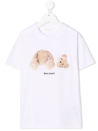 Palm Angels Kids' Bear Print T-shirt In White