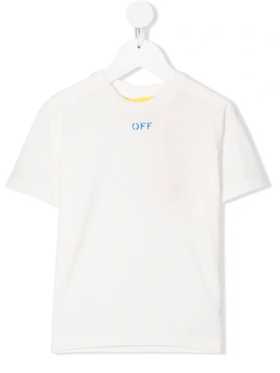 Off-white Kids' White T-shirt For Boy With Light Blue Logo