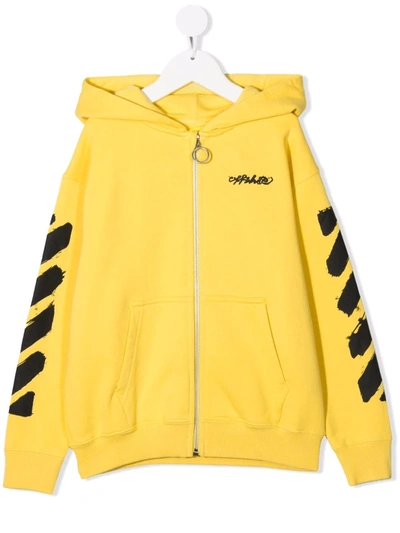 Off-white Kids' Yellow Cotton Hoodie With Logo Print In Giallo E Nero
