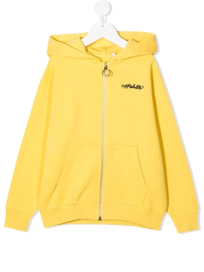 Off-white Kids' 经典徽标印花连帽卫衣 In Yellow