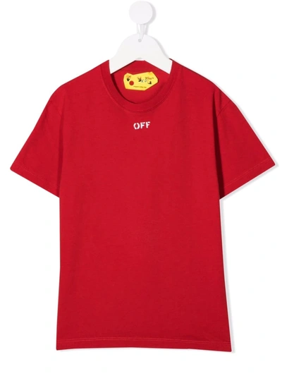 Off-white Kids' 徽标印花短袖t恤 In Red