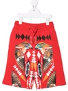 Marcelo Burlon County Of Milan Red Bermuda Shorts With Multicolr Print In Red