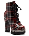Jessica Simpson Women's Irella High Heeled Platform Lace Up Booties Women's Shoes In Plaid Red Faux Leather Combo
