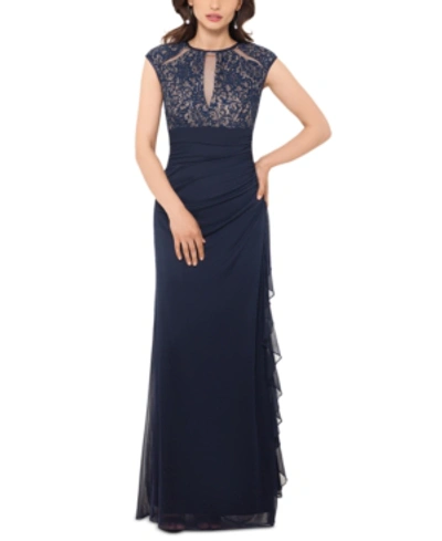 Betsy & Adam Lace-bodice Gown In Blue