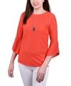 Ny Collection Petites Womens Textured Polyester Tunic Top In Poppy Red