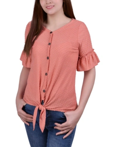 Ny Collection Women's Short Ruffle Sleeve Blouse In Tawny Orange