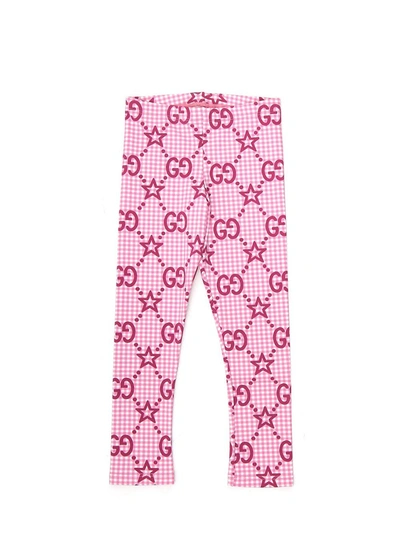Gucci Kids Gg Motif Gingham Leggings In Pink