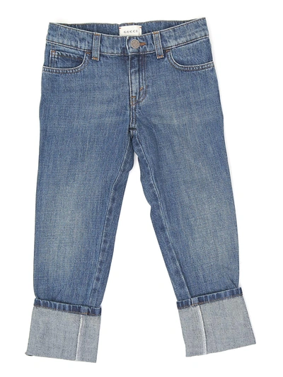 Gucci Kids Web Detailed Jeans In Blue