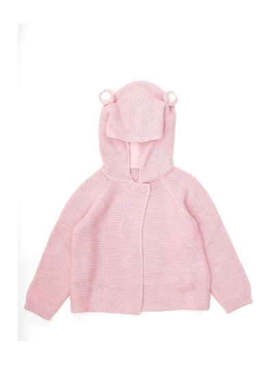 Stella Mccartney Pink Cardigan For Baby Girl With Bear Ears In Rosa