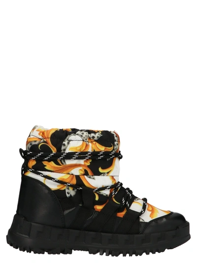Versace Kids' Baroque Nylon & Faux Leather Ski Boots In Black