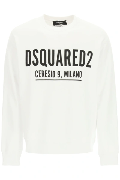 Dsquared2 Ceresio 9 Print Cotton Jersey Sweatshirt In White