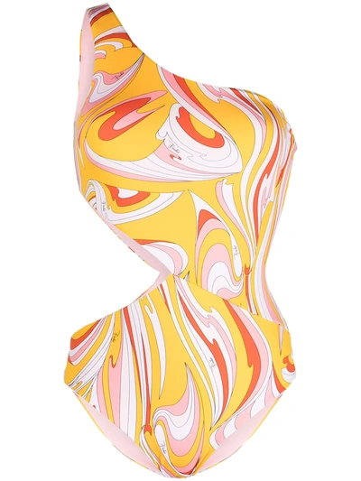 Emilio Pucci Vortici One-shoulder Cutout One-piece Swimsuit In Gelb