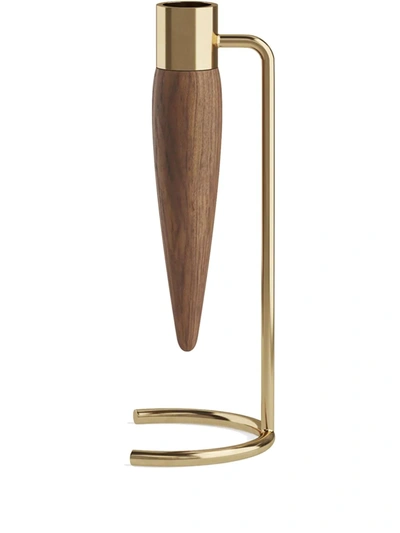 Menu Geometric Candle Holder In Polished Brass/walnut