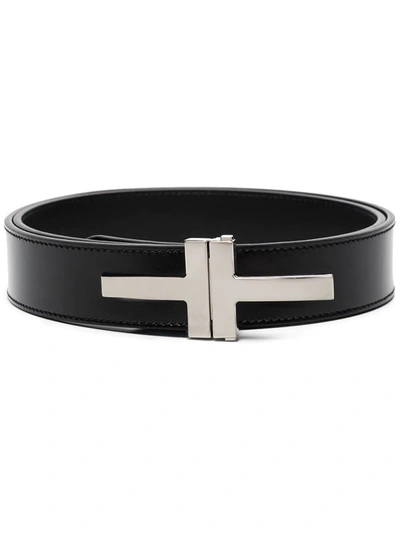 Tom Ford Logo-plaque Leather Belt In Schwarz