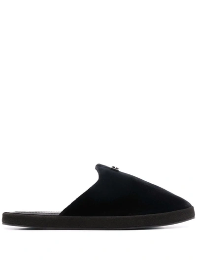 Giuseppe Zanotti Logo-plaque Velvet Slippers In Black