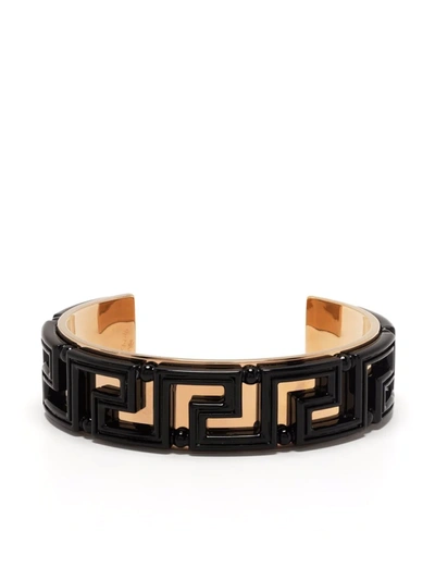 Versace Bracelet With All-over Greek Motif In Shiny Finish In Black