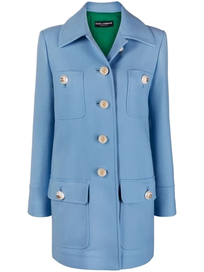 Dolce & Gabbana 4 Pocket Pearl Buttoned Coat In Blue
