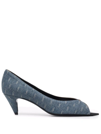 Saint Laurent Monogram-pattern Open-toe Sandals In Blue