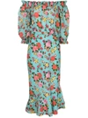Saloni Grace Off-the-shoulder Floral-print Silk Crepe De Chine Midi Dress In Multicolor
