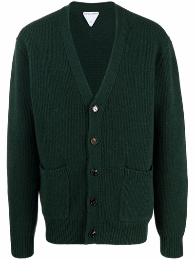 Bottega Veneta V-neck Rib-knitted Wool Cardigan In Green