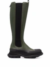Alexander Mcqueen 40mm Tread Slick Leather Tall Boots In Khaki