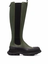 Alexander Mcqueen 40mm Tread Slick Leather Tall Boots In Grün