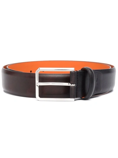 Santoni Metallic-buckle Belt In Brown