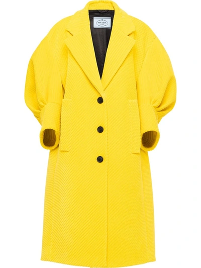 Prada Single-breasted Puff-sleeve Coat In Yellow