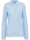 Prada Mohair Knit Polo Pullover In Blue