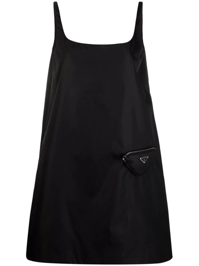 Prada Re-nylon Sleeveless Dress With Pouch In F0002nero
